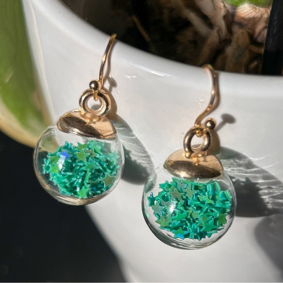 Teal Wishing Ball Earrings - Picture 1 of 6